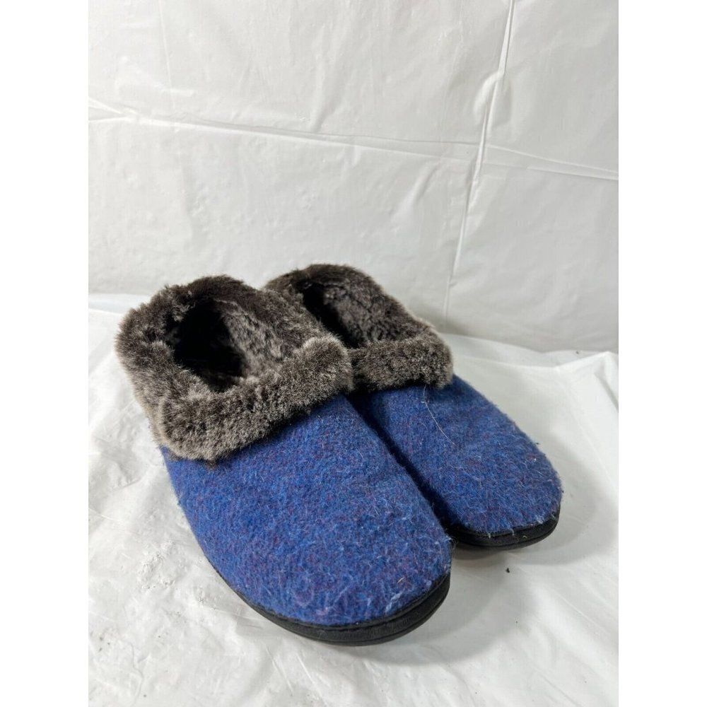 Chinchilla Collar Women Moccasin Slippers Plush Faux Fur Blue 5-6 Acorn